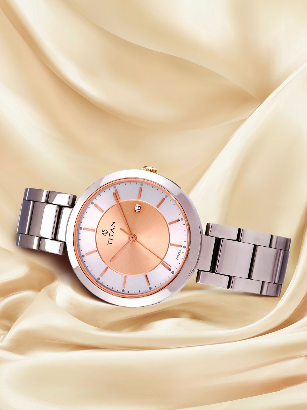 Titan Women Silver & Rose Gold-Toned Analogue Watch 2480KM01 Price in India