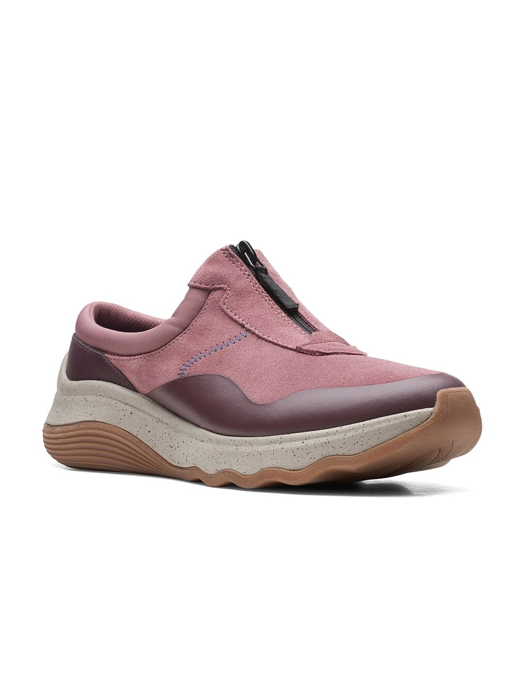 Clarks Women  Rose & Coffee Brown Colourblocked Suede Zip Sneakers Price in India