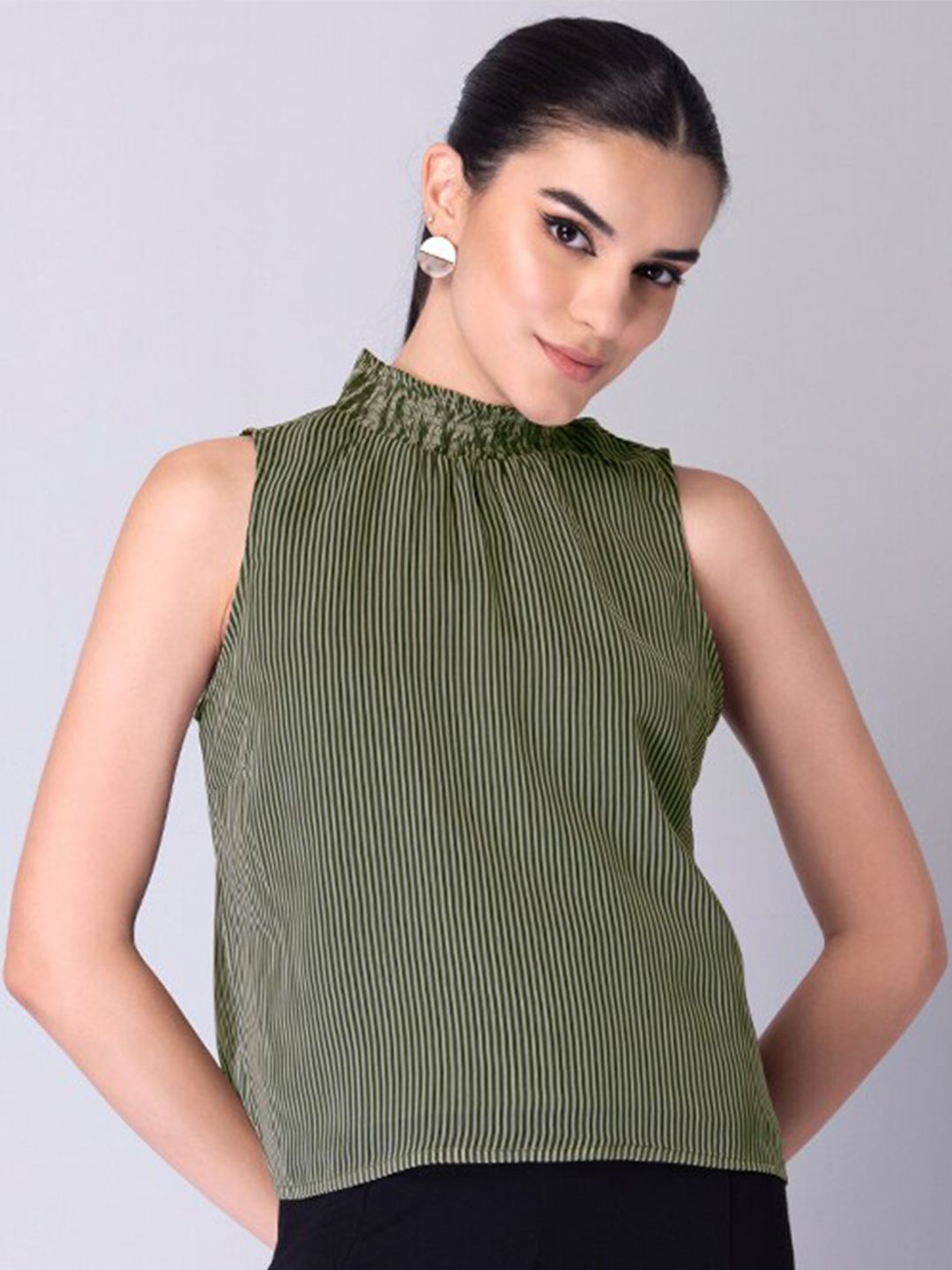 FabAlley Green Striped Georgette Top Price in India