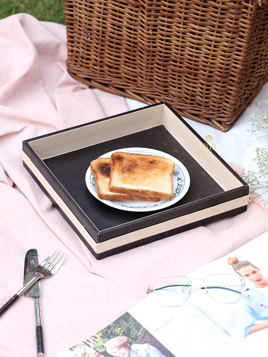 DULI Brown Solid Leather Serving Tray Price in India