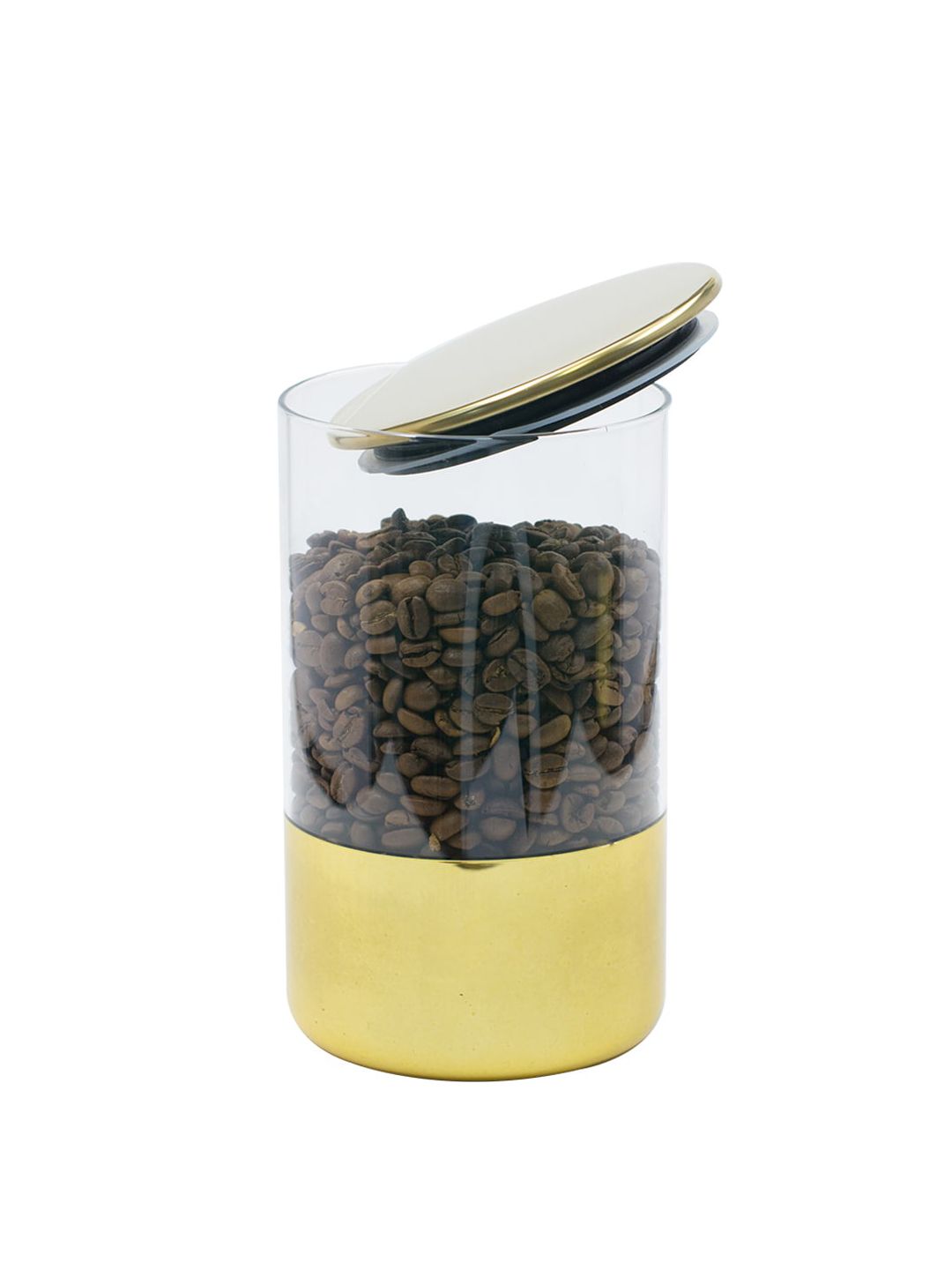 MARKET99 Gold-Toned Glass Jar With Metal Lid Kitchen Storage Price in India