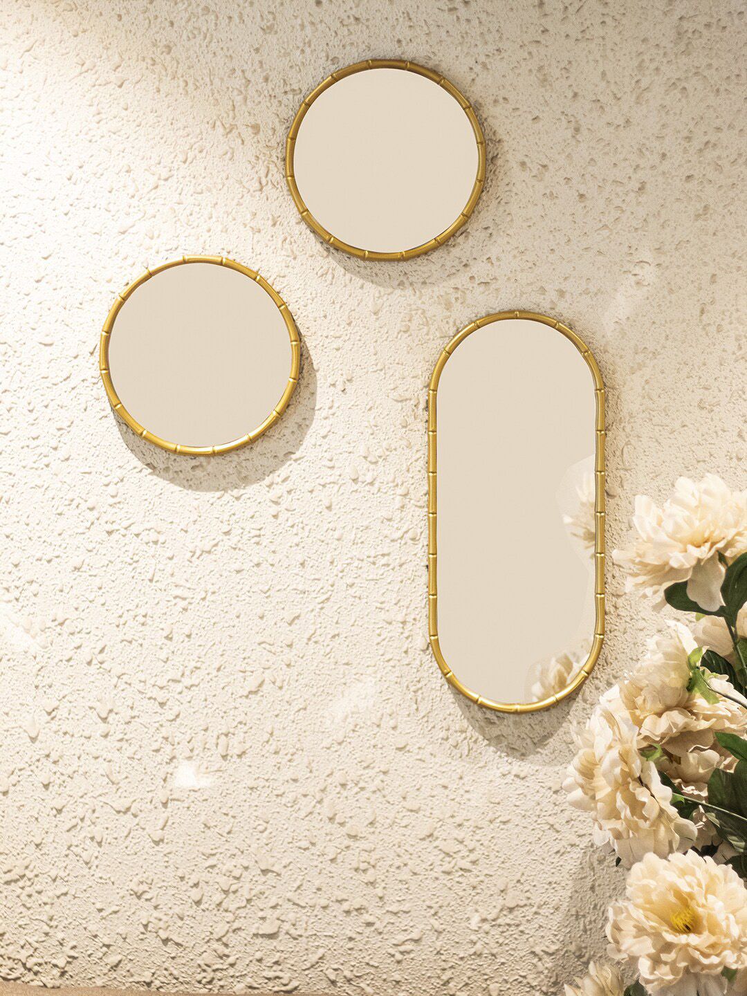 MARKET99 Set Of 3 Gold-Toned Solid Decorative Wall Hanging Mirrors Price in India