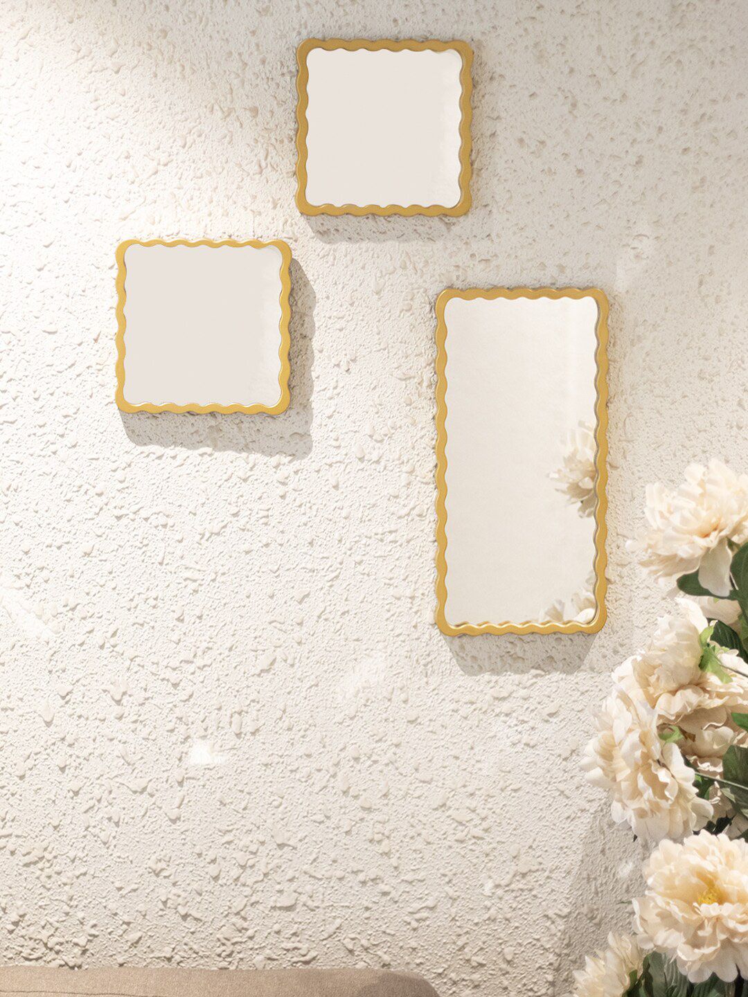 MARKET99 Set Of 3 Gold-Toned Mirrors Price in India