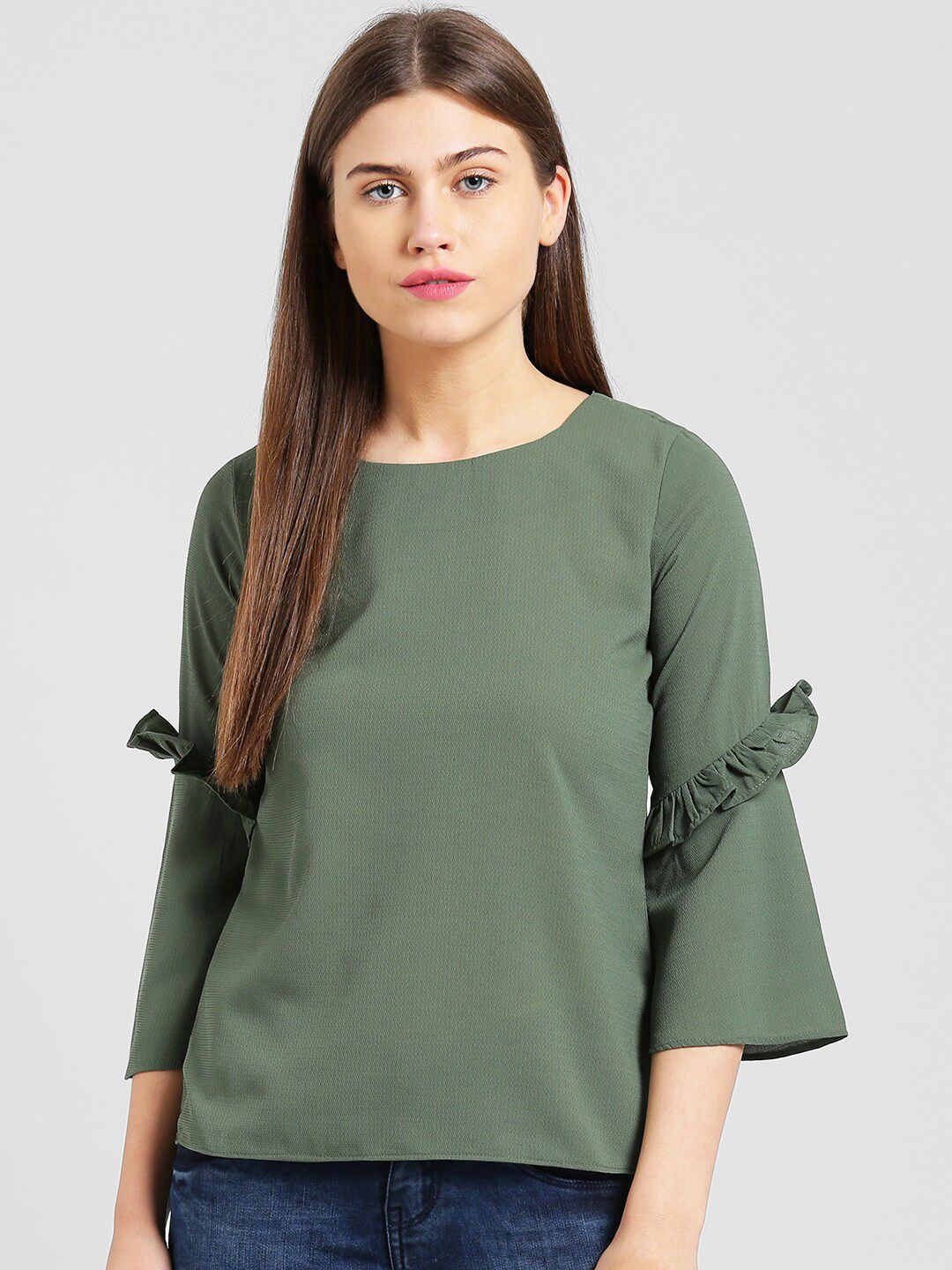 Be Indi Women Olive Green Crepe Top Price in India