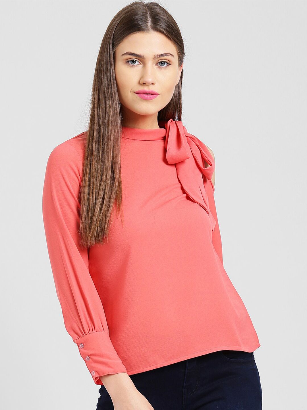 Be Indi Women Pink Tie-Up Neck Top Price in India