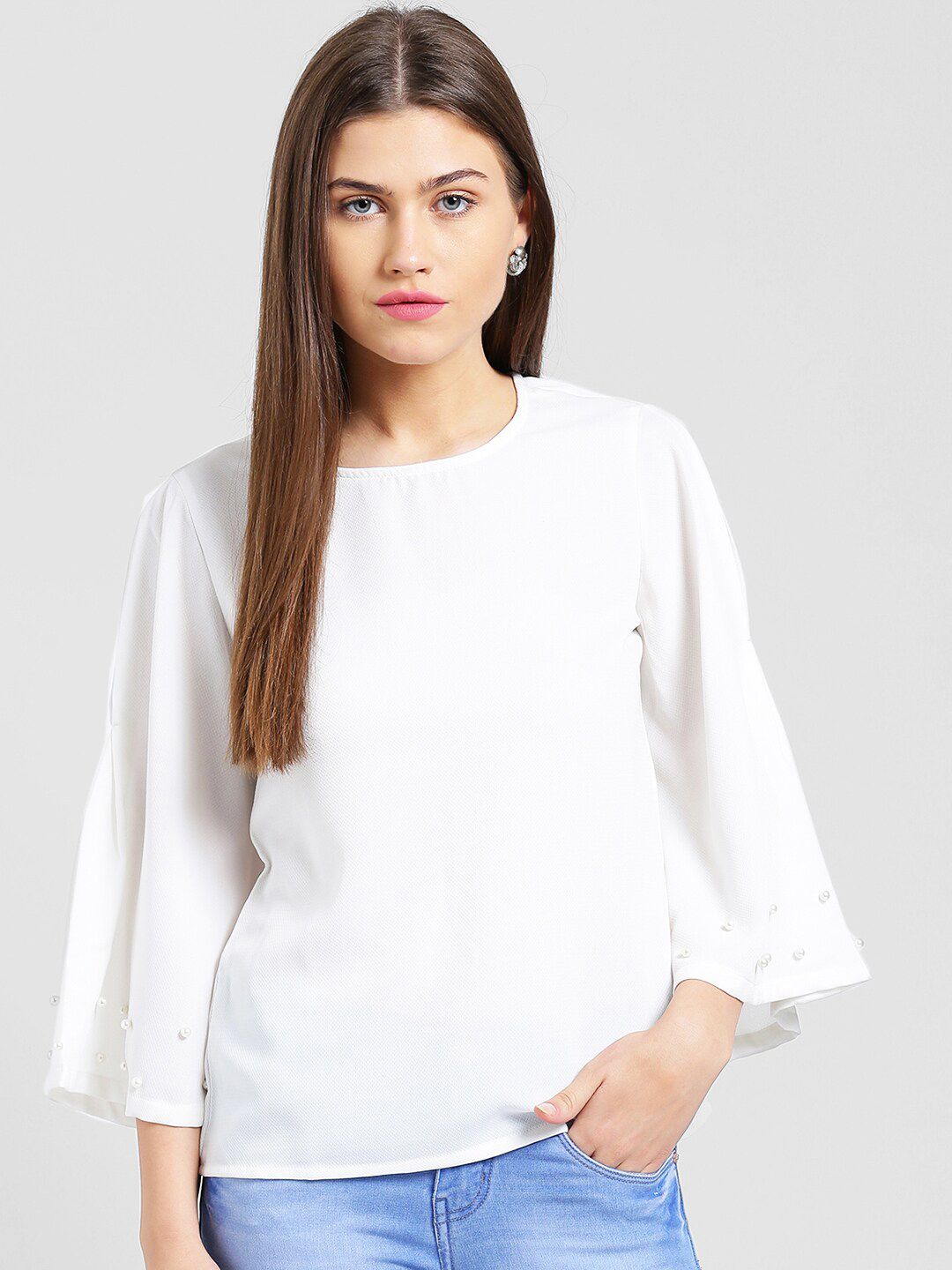 Be Indi Women White Embellished Top Price in India