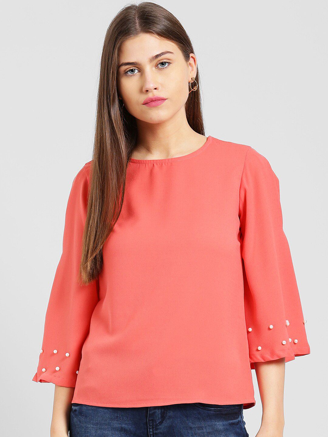 Be Indi Women Coral Embellished Top Price in India