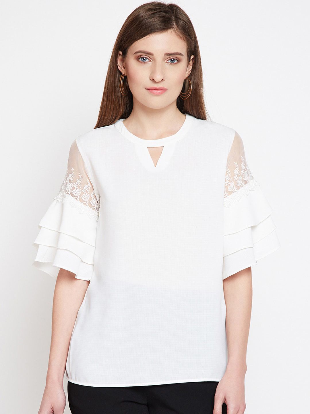 Be Indi Women Off White Keyhole Neck Top Price in India