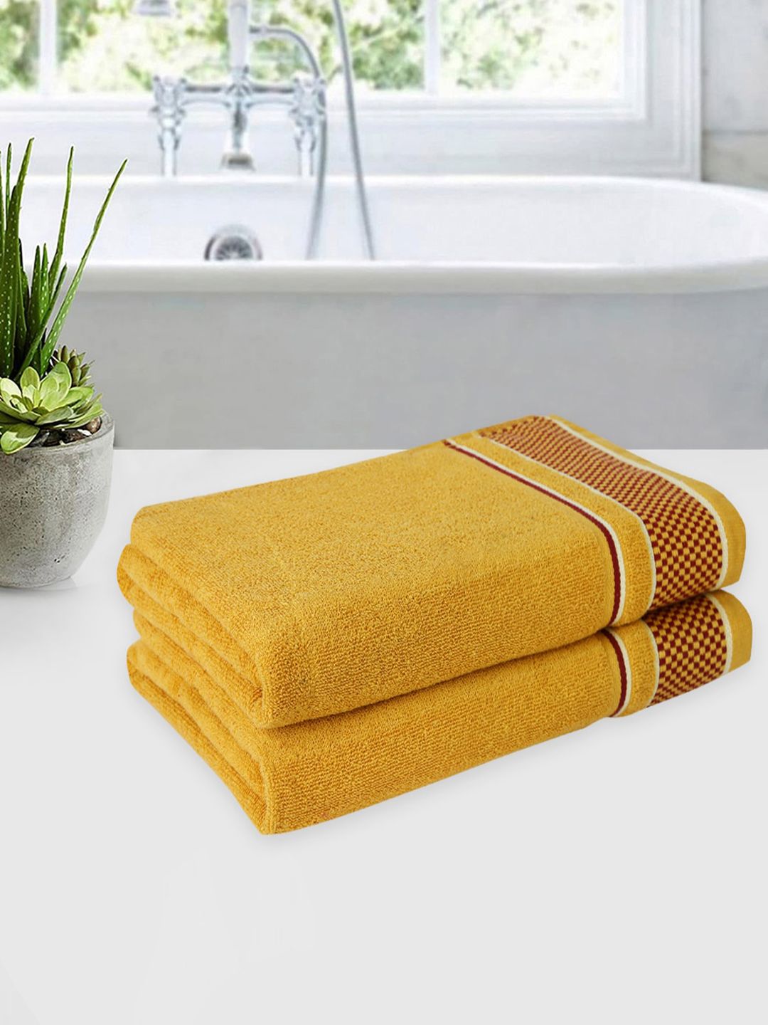 ROMEE Set Of 2 Yellow Cotton 500 GSM Bath Towels Price in India