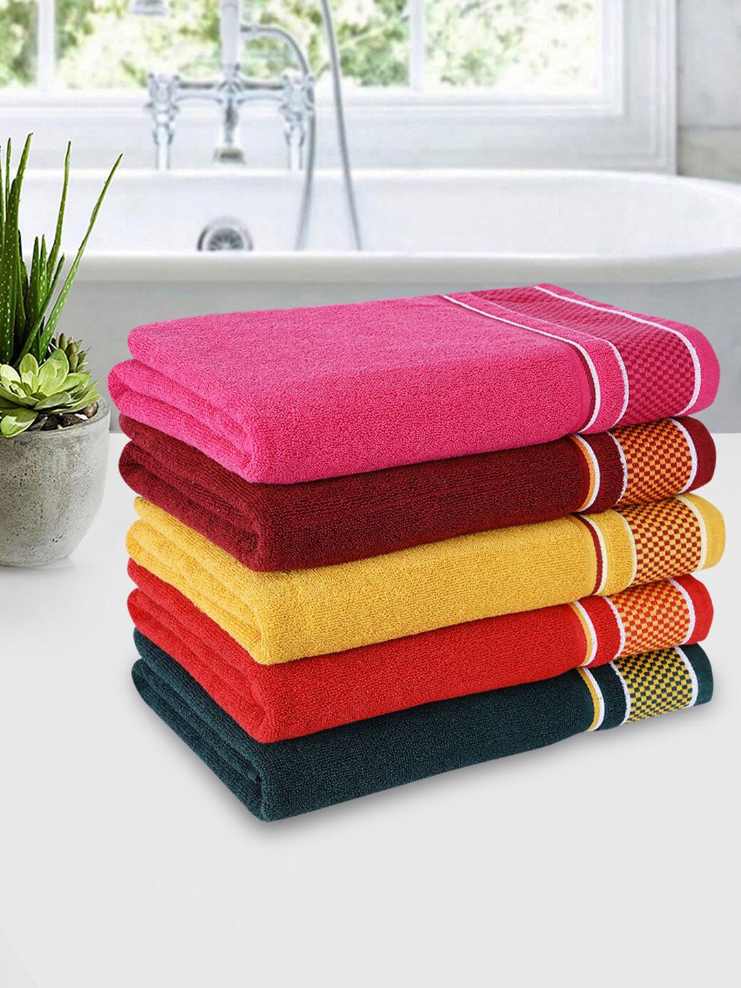 ROMEE Set Of 5 500 GSM Cotton Bath Towels Price in India