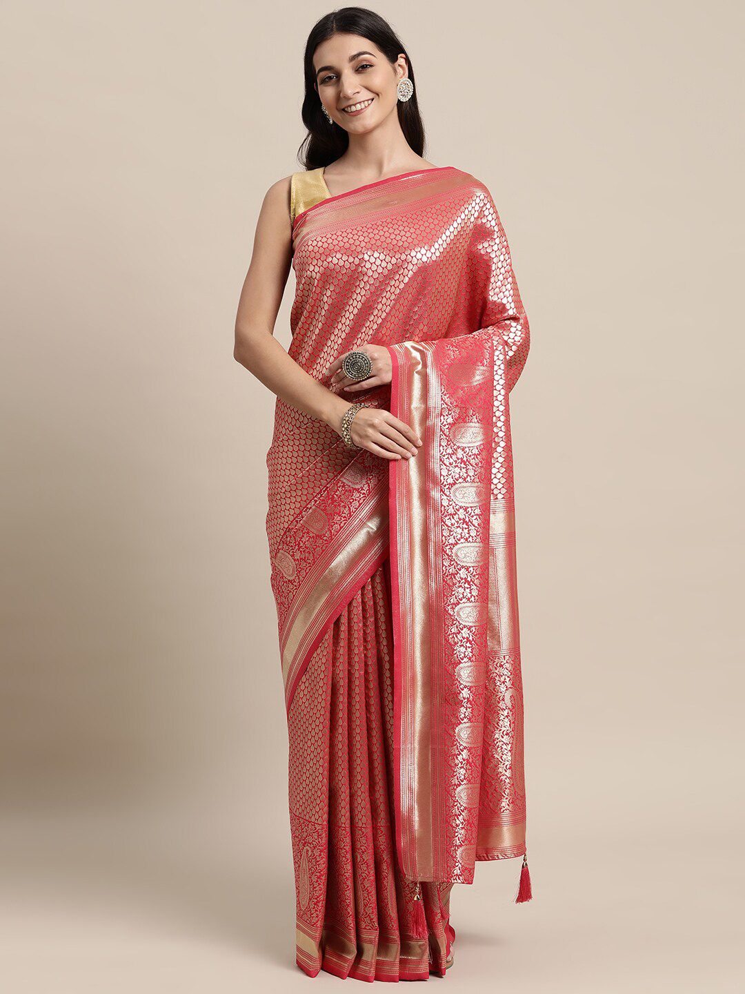 KAITHY CREATION Red & Gold-Toned Woven Design Zari Pure Silk Banarasi Saree Price in India