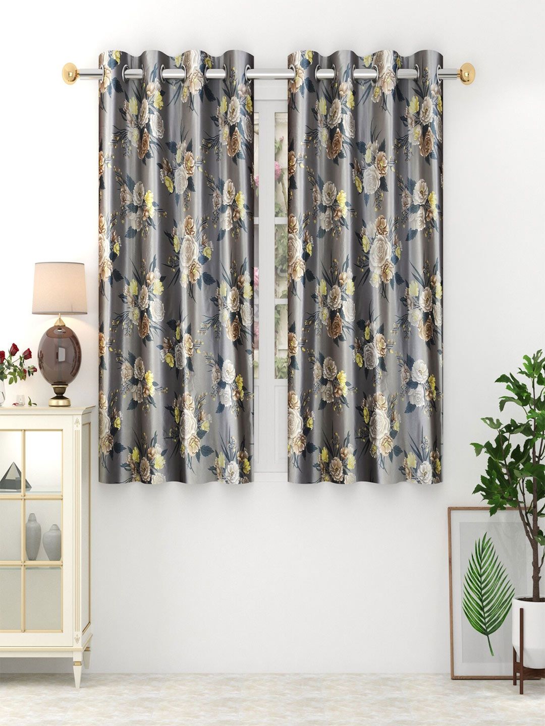 Homefab India Set of 2 Floral Room Darkening Window Curtain Price in India