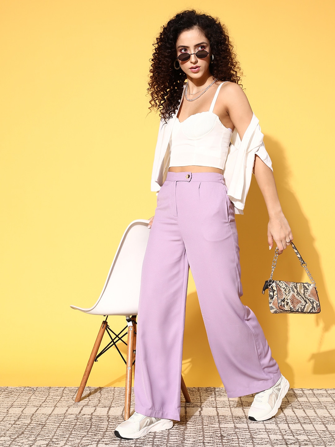 plusS Women Mauve Solid Pleated Trousers Price in India