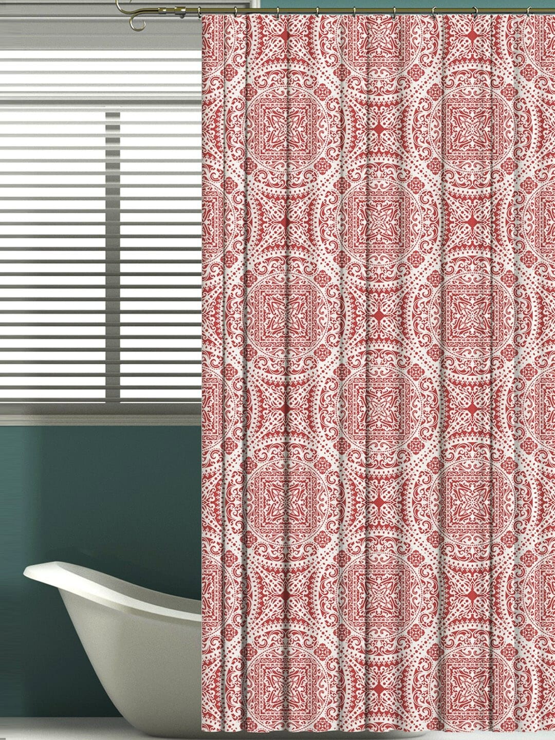 Aura Red & White Printed Shower Curtains Price in India