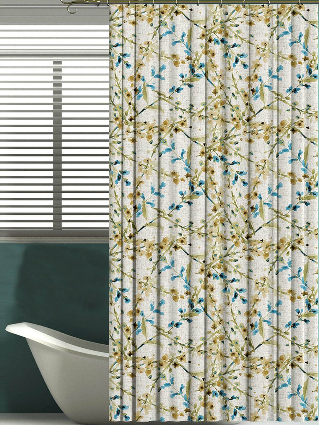 Aura  Yellow & White Shrubs Printed Shower Curtain with Hooks