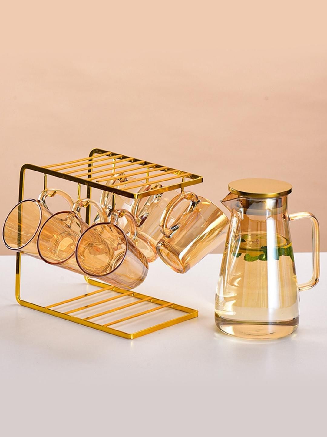 Nestasia Gold-Toned Solid Glass Glossy Cups Set of Cups and Mugs Price in India