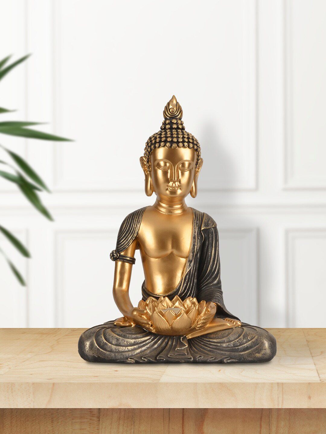 HomeTown Golden-Coloured Lotus Buddha Figurine Showpiece Price in India