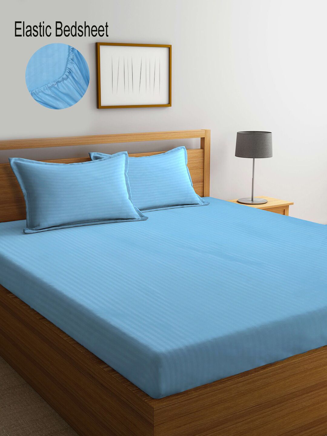KLOTTHE Blue Striped 300 TC King Bedsheet with 2 Pillow Covers Price in India