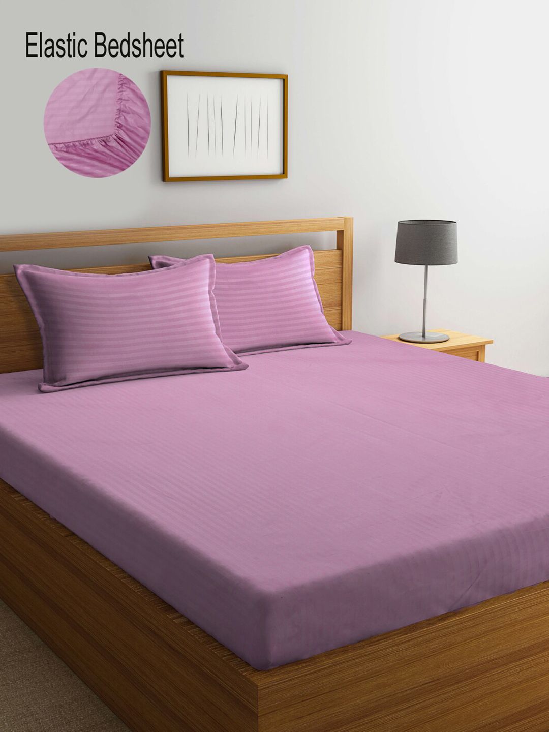 KLOTTHE Pink Striped 300 TC King Bedsheet with 2 Pillow Covers Price in India