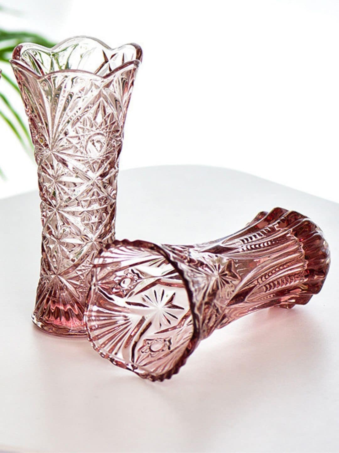 Nestasia Pink Textured Cut Glass Vase Price in India