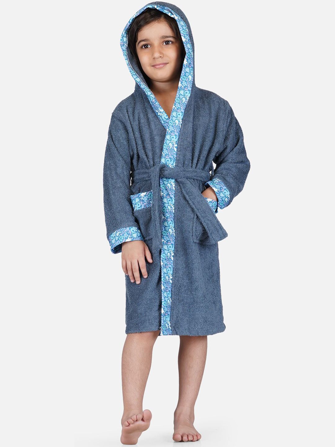 RANGOLI Kids Blue Solid 600 GSM Organic Bamboo Bath Robe