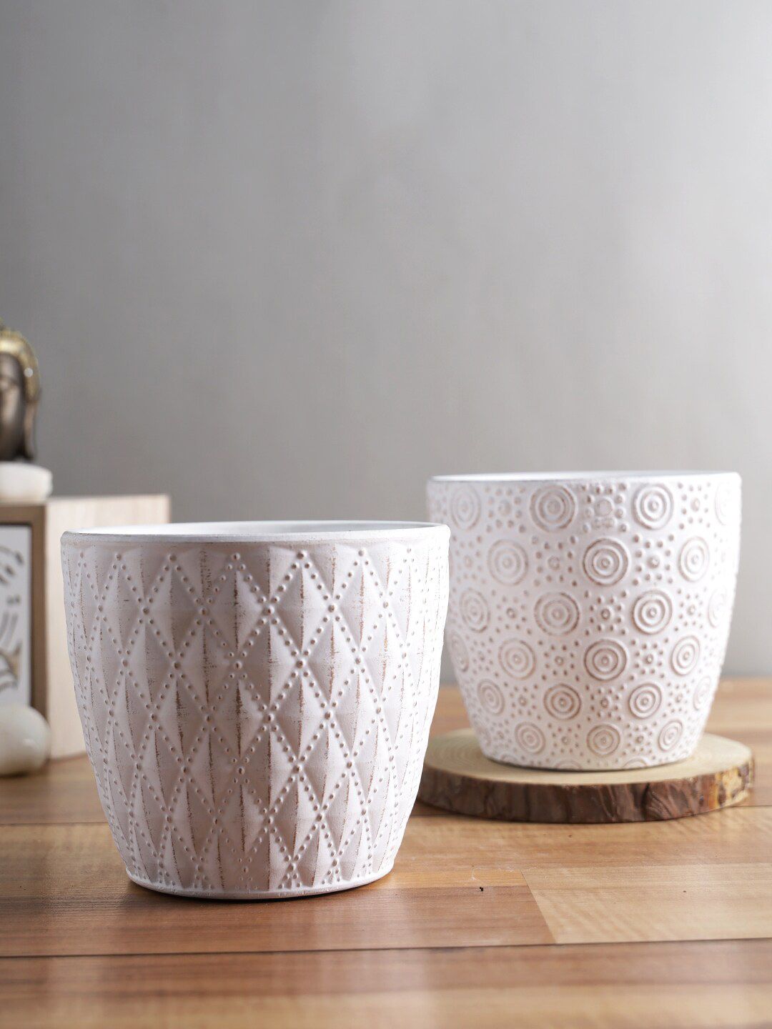 TAYHAA White Textured Ceramic Planter Price in India