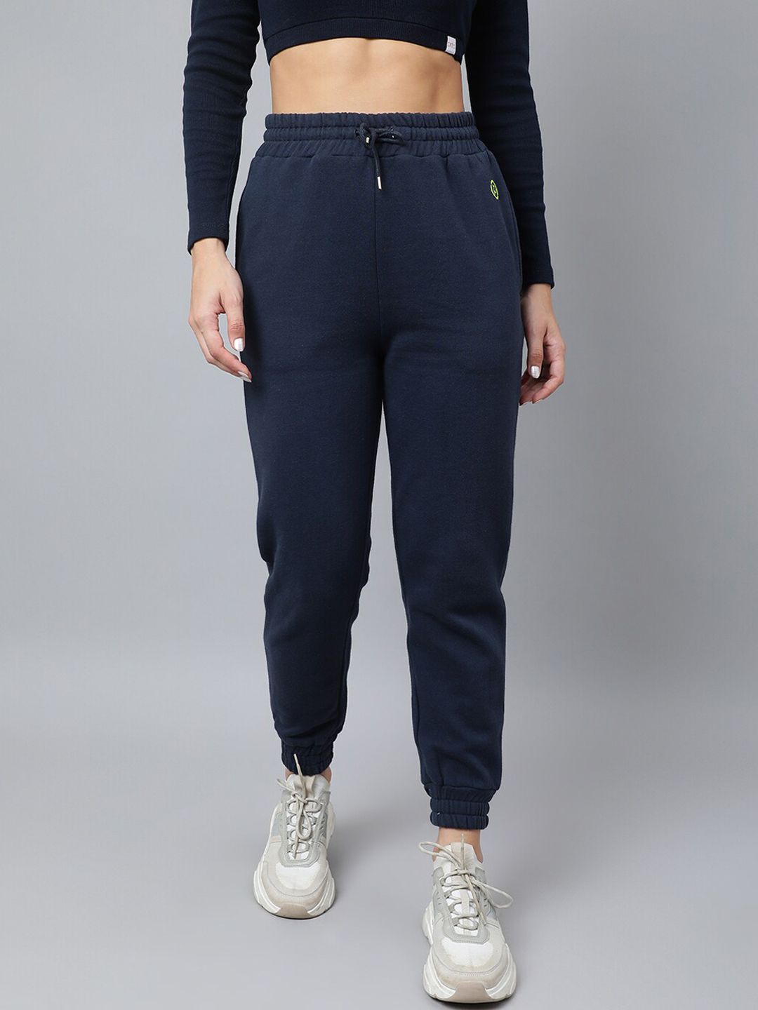 Pritla Women Navy Blue Solid Cotton Joggers Price in India