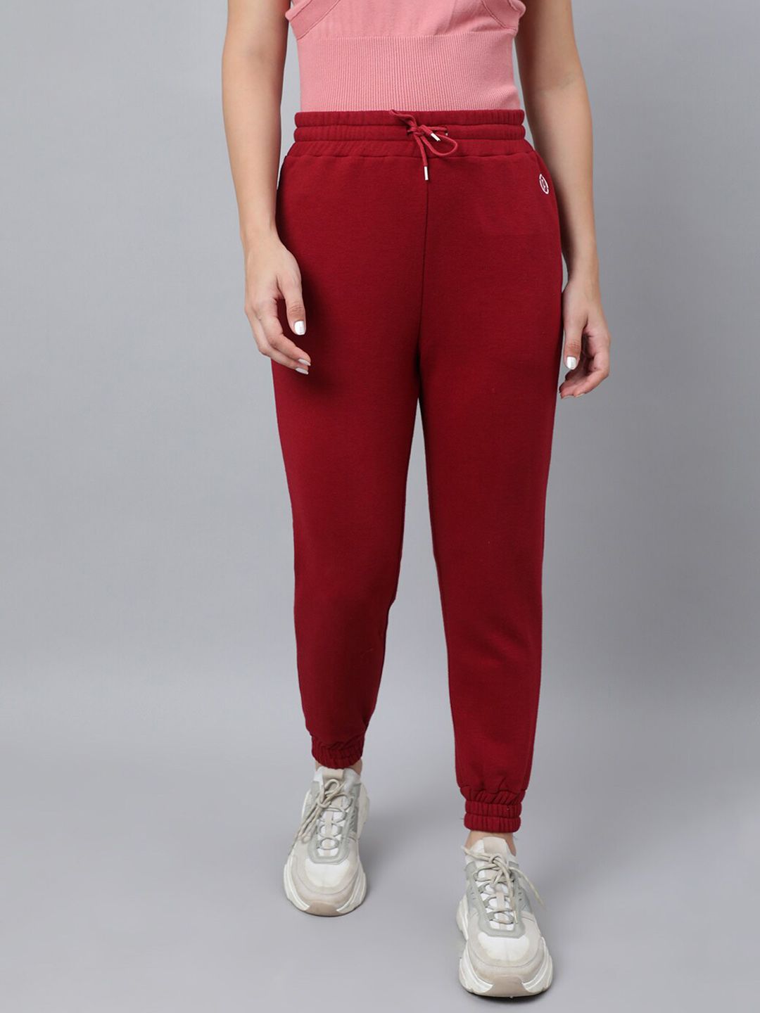 Pritla Women Maroon Solid Cotton Drawstring  Jogger Price in India