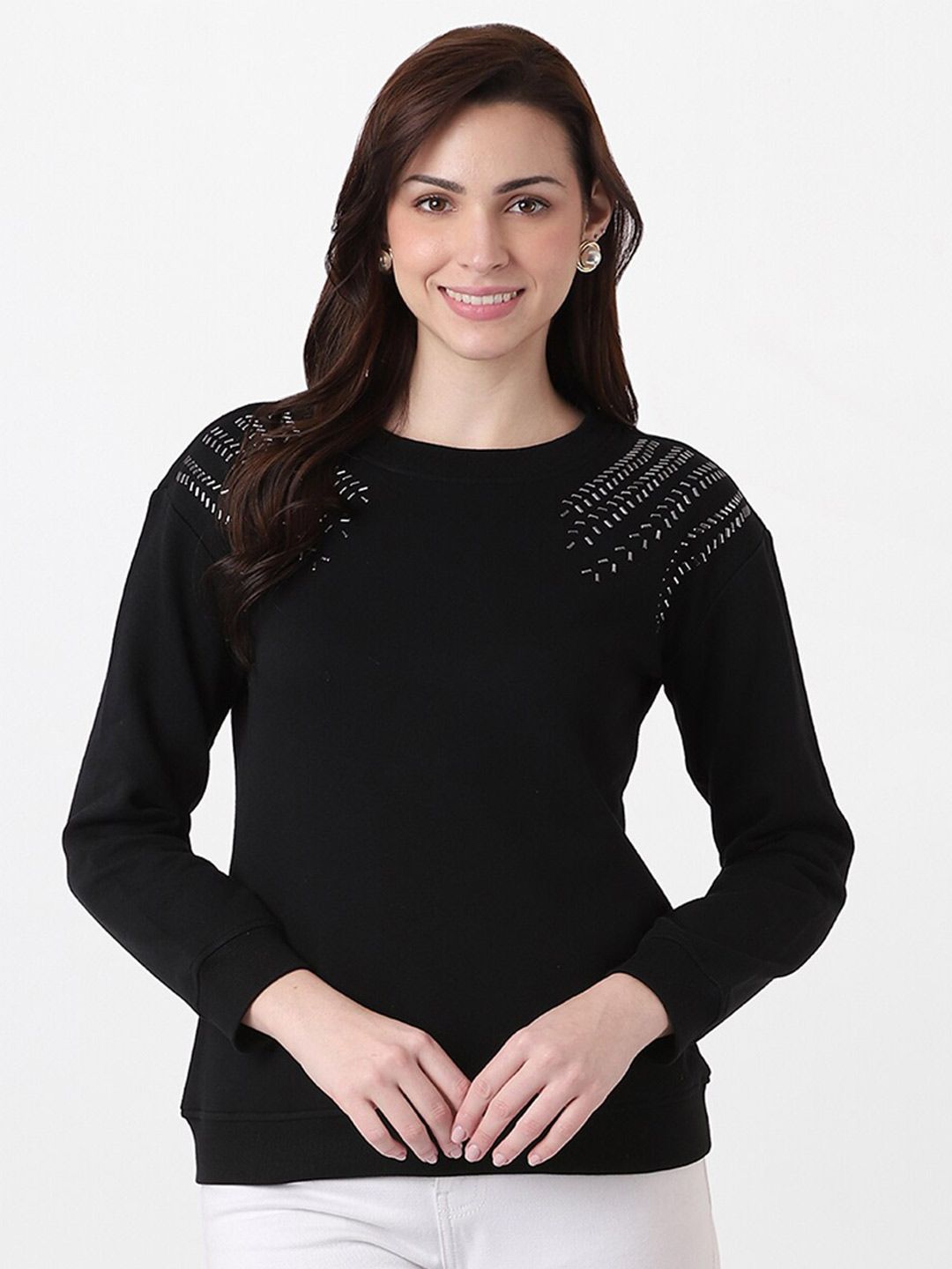 AND Women Black Embellished Top Price in India