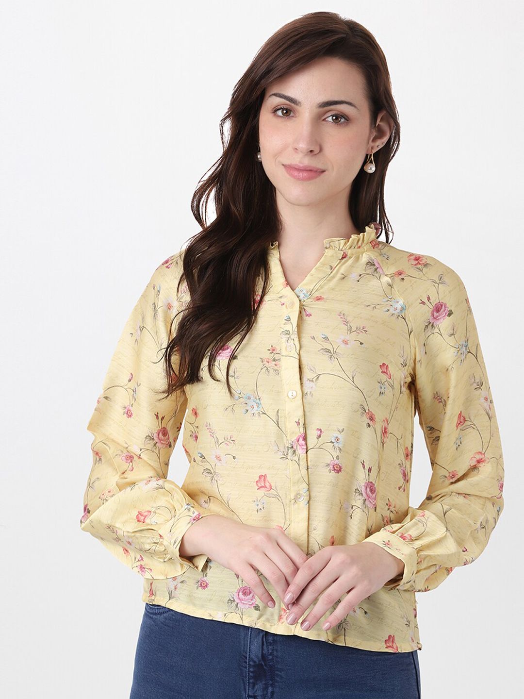 AND Yellow Floral Print Top Price in India