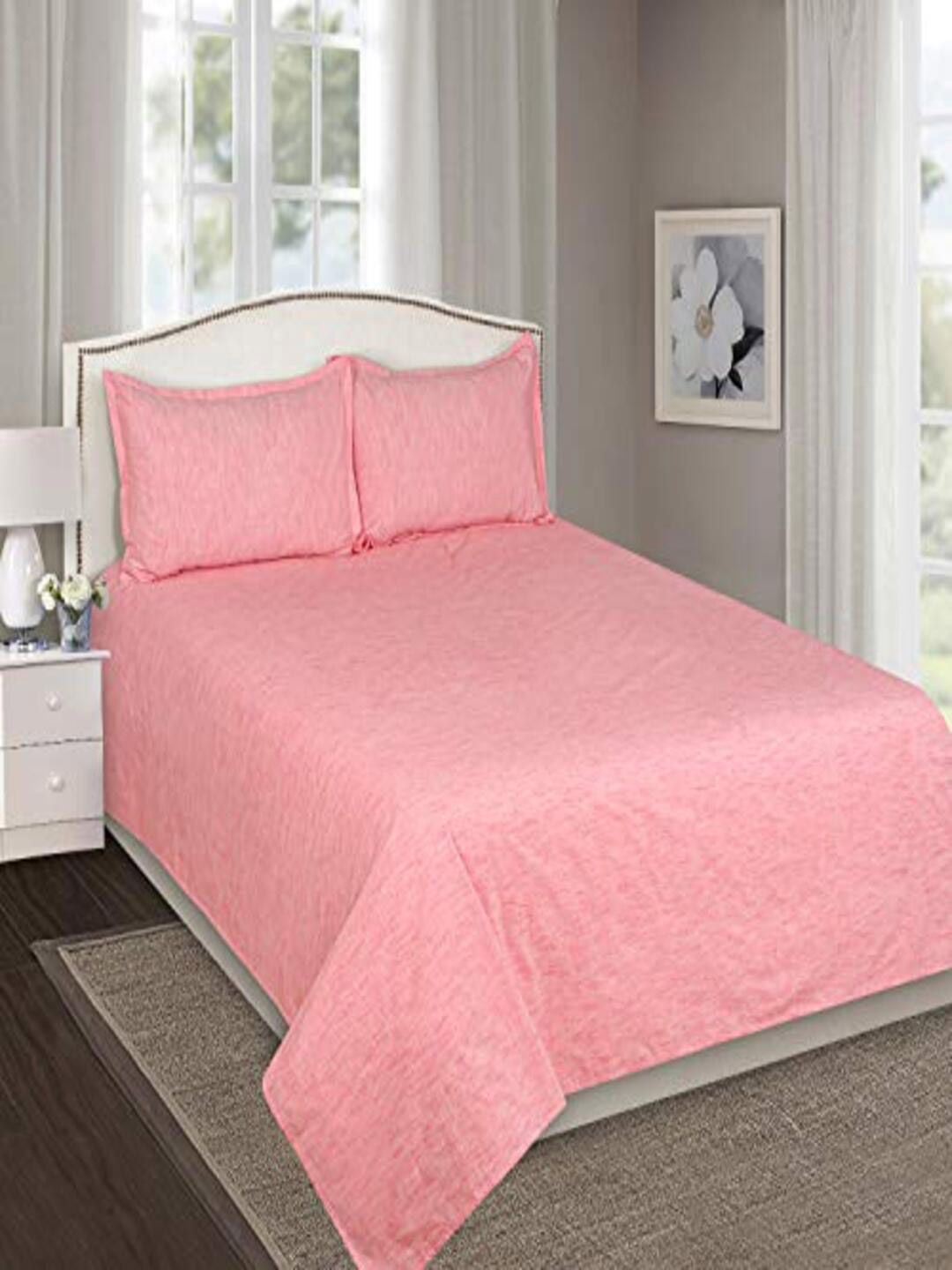 SHADES of LIFE Peach-Coloured 250 TC King Bedsheet with 2 Pillow Covers Price in India
