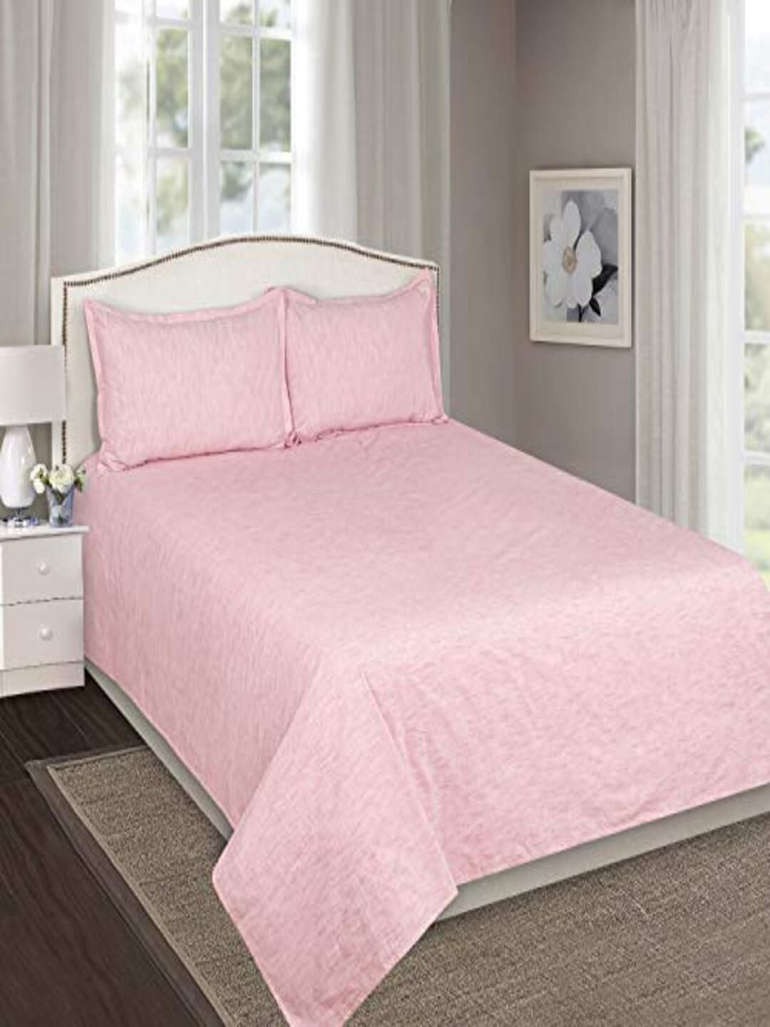 SHADES of LIFE Pink 250 TC King Bedsheet with 2 Pillow Covers Price in India