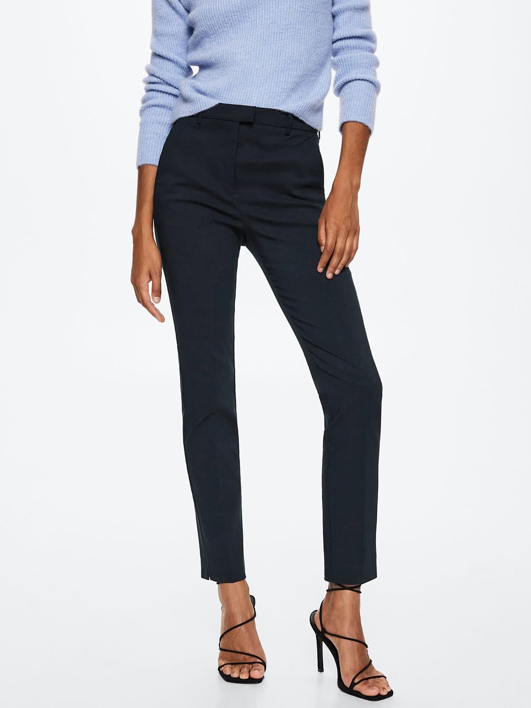 MANGO Women Navy Blue Skinny Fit Sustainable Trousers Price in India