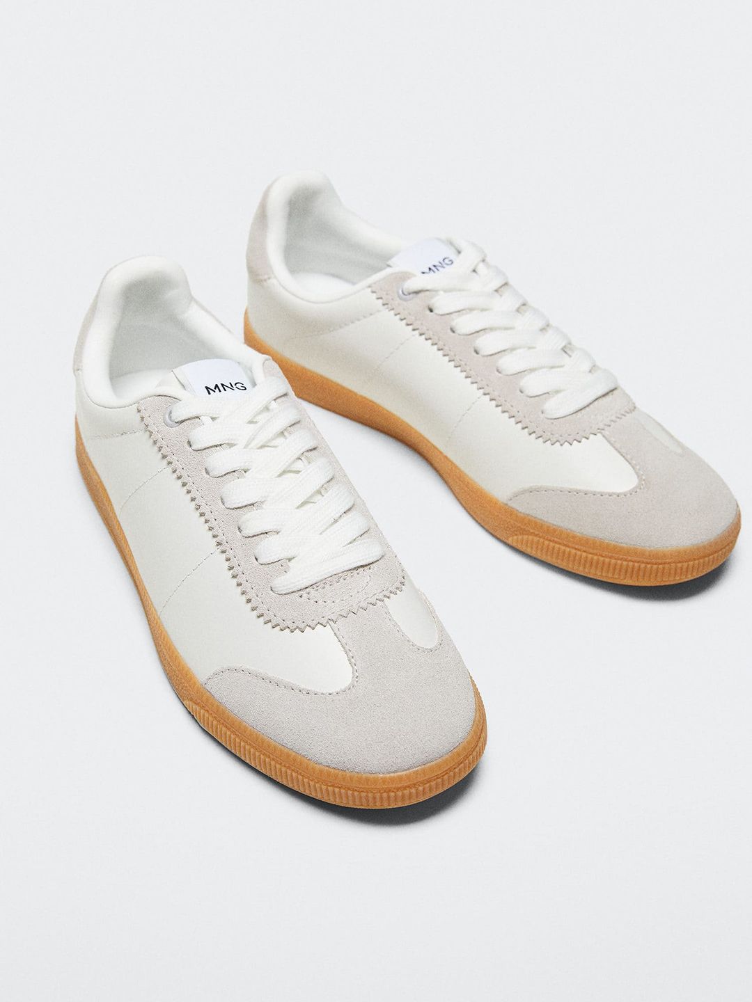 MANGO Women White & Grey Colourblocked Leather Sneakers Price in India