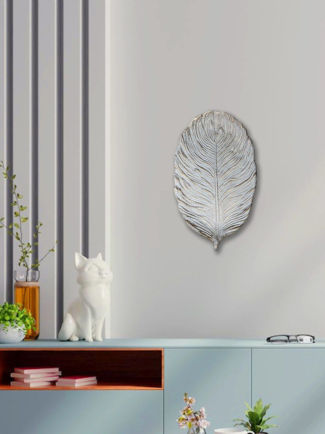 Art Street Silver-Toned Wooden Leaf Wall Plate Decor Price in India