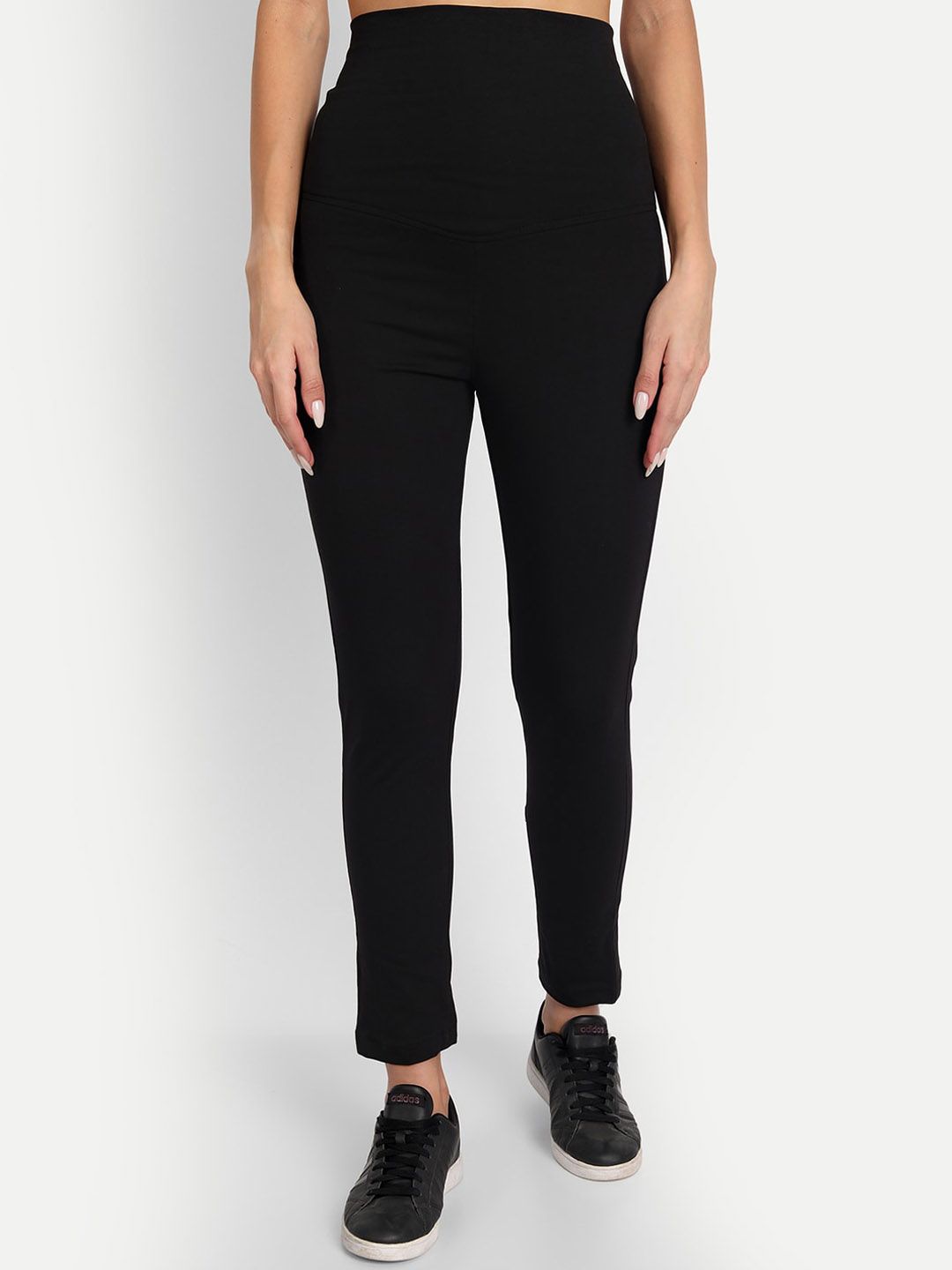 APELLA Women Black Slip-On Mid-Rise Trousers Price in India