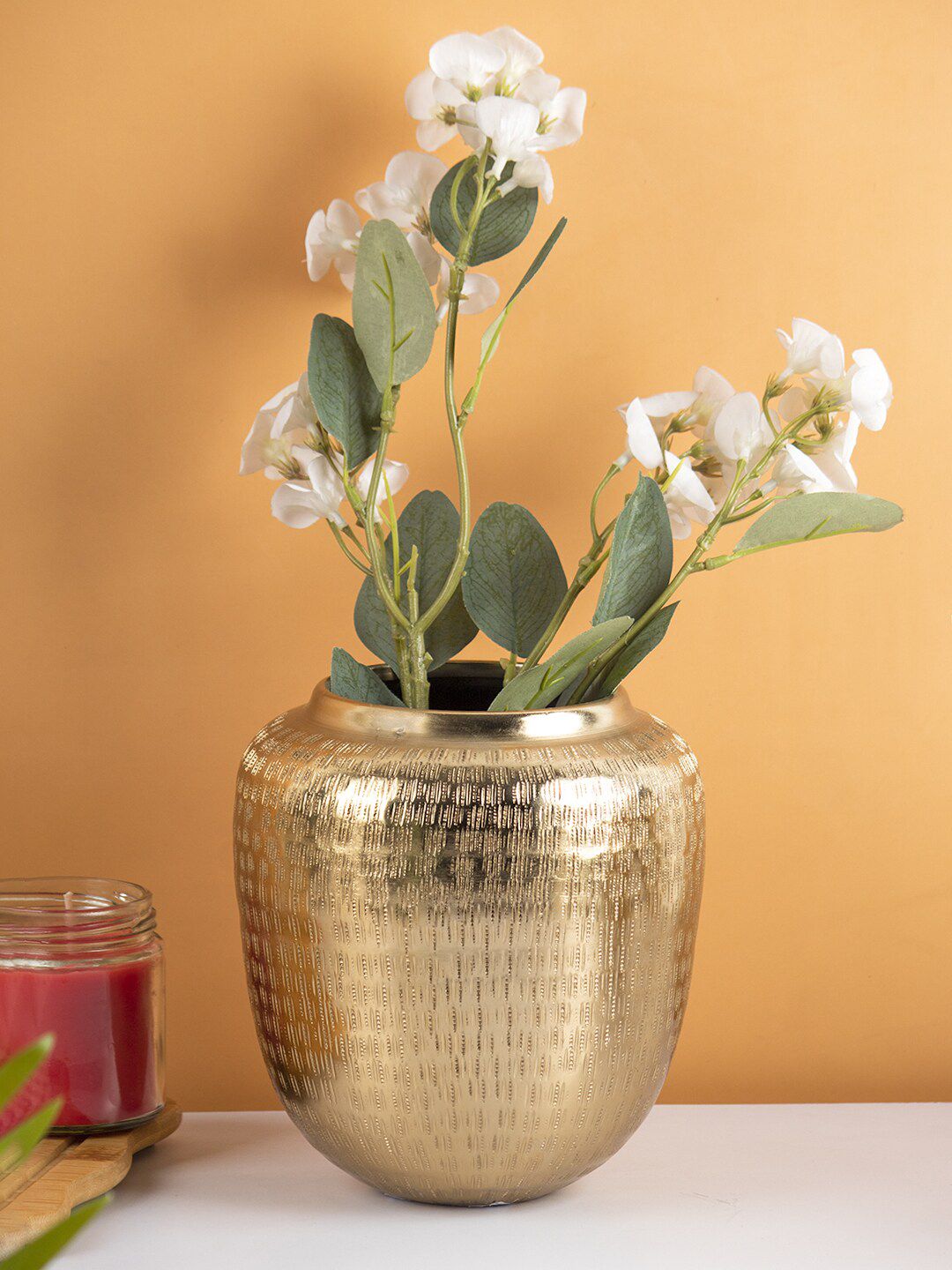 MARKET99 Gold-Toned Metal Cylindrical Shaped Vase Price in India