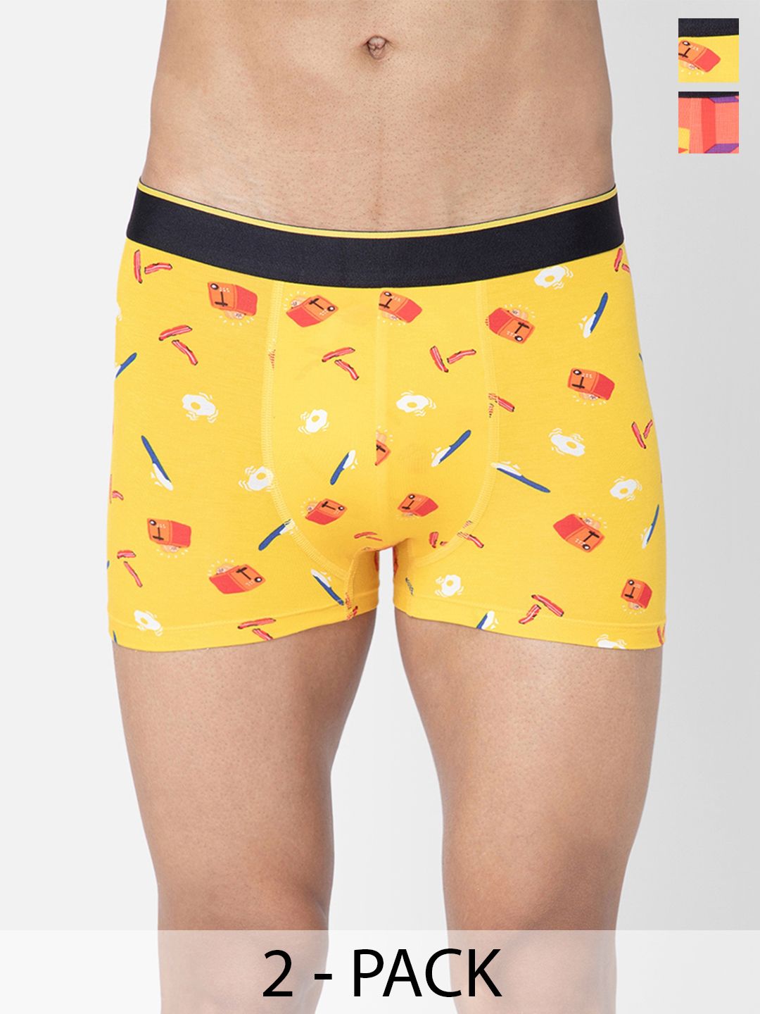 Bummer Men Yellow & Peach Coloured Pack Of 2 Printed Micro Modal Trunk - TRBREBR02S