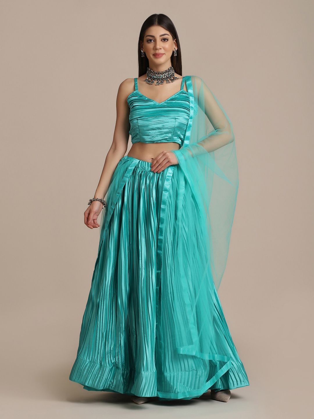 Atsevam Women Sea Green Semi-Stitched Lehenga & Unstitched Blouse With Dupatta Price in India