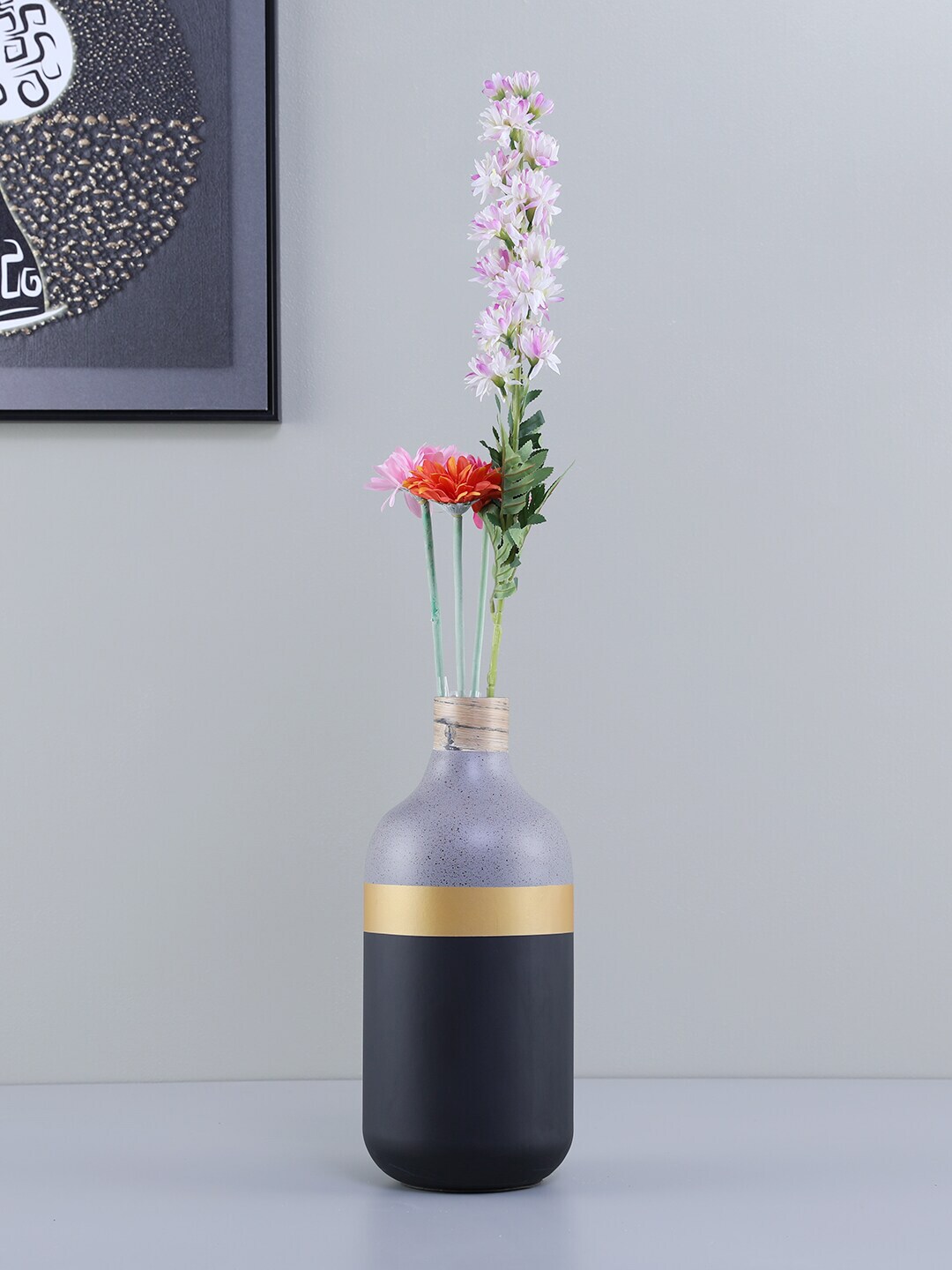 HomeTown Grey & Gold-Coloured Solid  Lacquer Vase Price in India