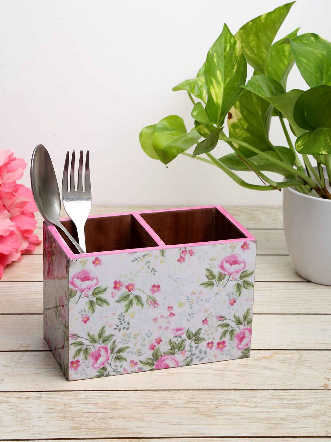 ROMEE White Printed Cutlery Holder With 2 Compartment Price in India