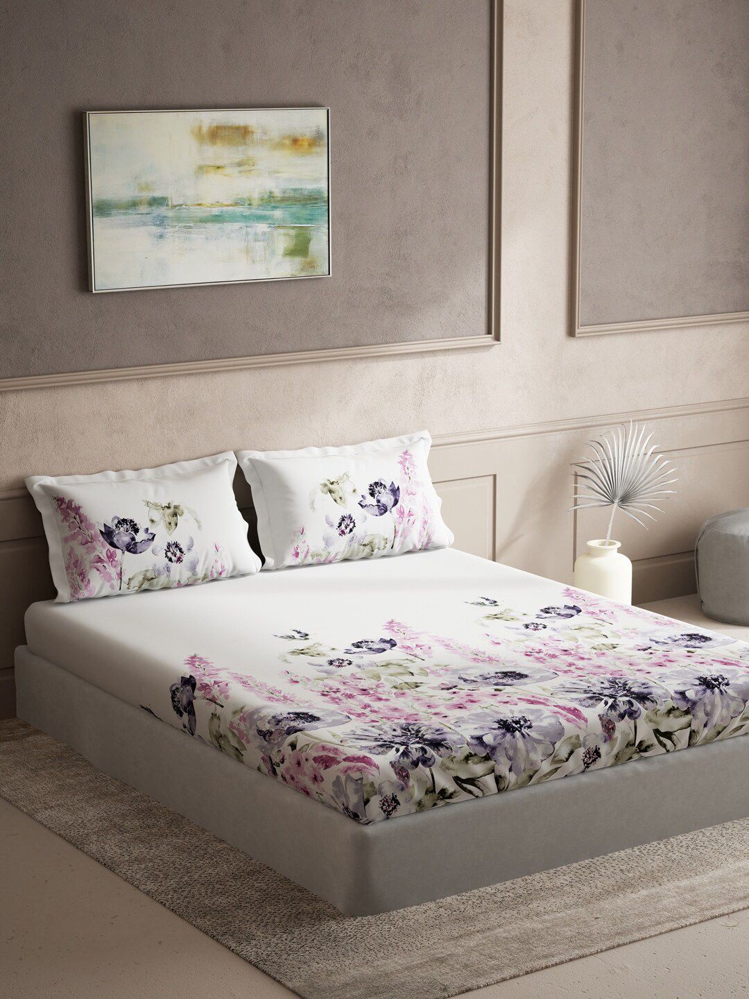 DDecor Pink Floral 144 TC Queen Bedsheet with 2 Pillow Covers Price in India
