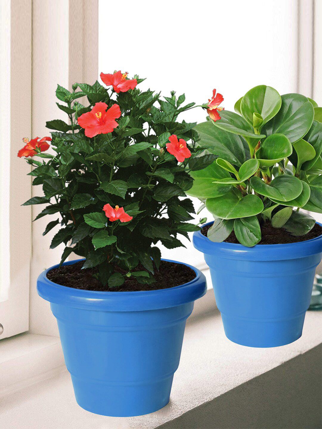 Kuber Industries Pack of 10 Blue Solid Layered Plastic Flower Pot With Drainage Hole Price in India