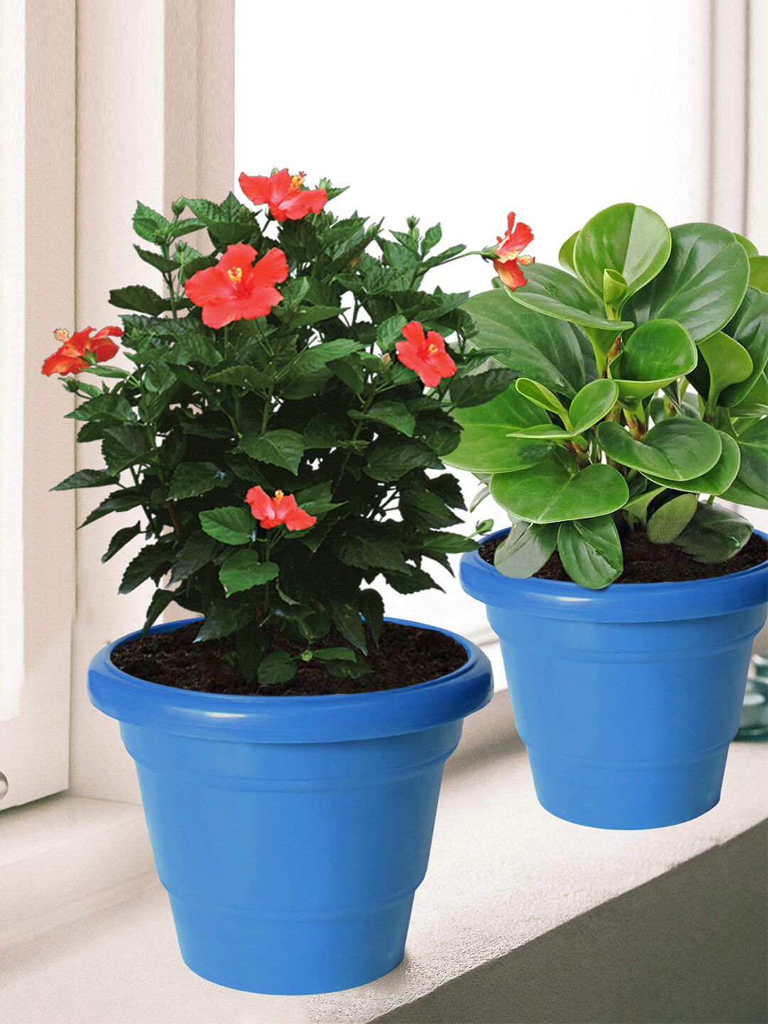 Kuber Industries Pack of 8 Blue Solid Layered Plastic Planters With Drainage Hole Price in India