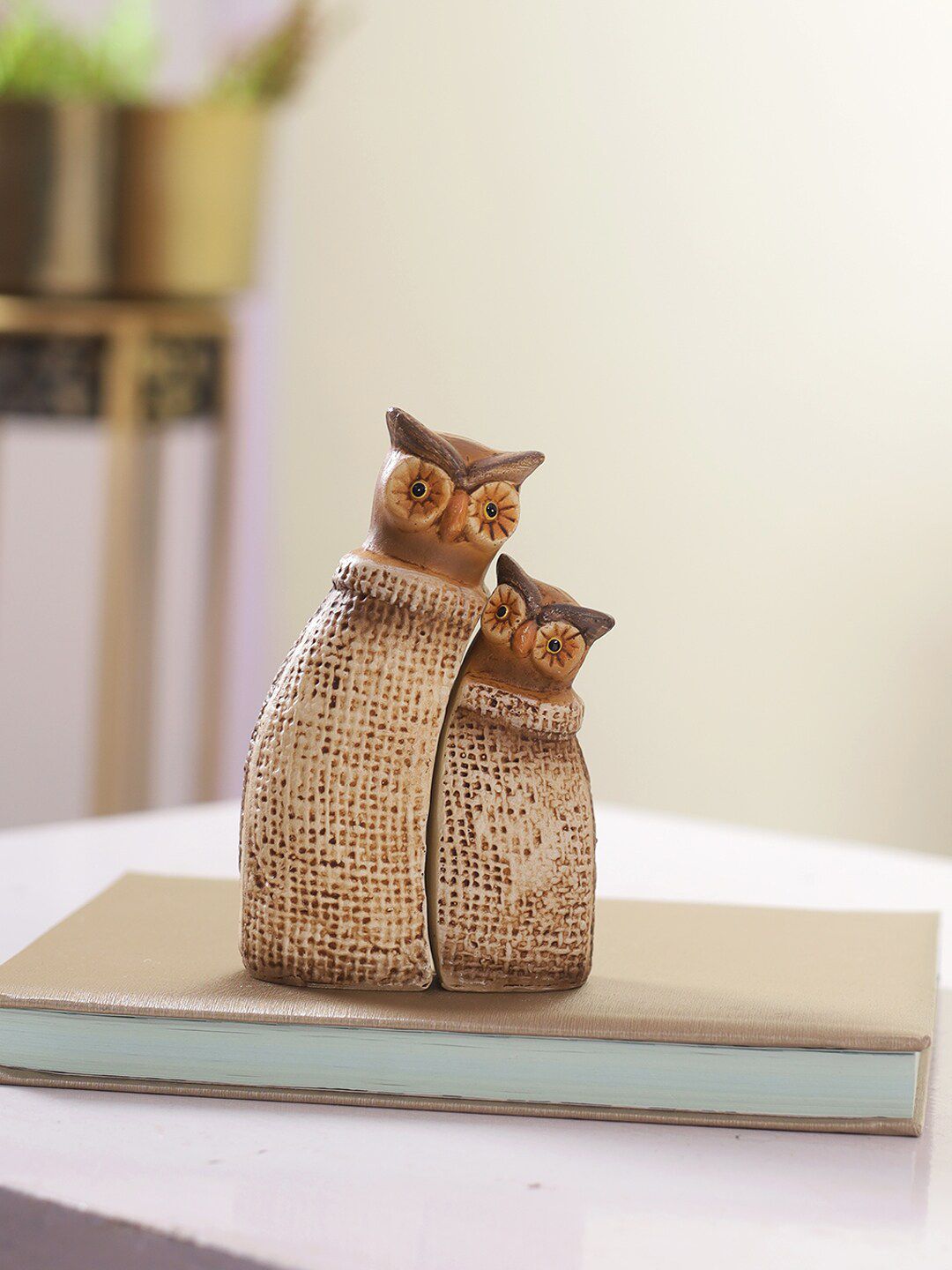 TAYHAA Set Of 2 Brown Owl Showpieces Price in India