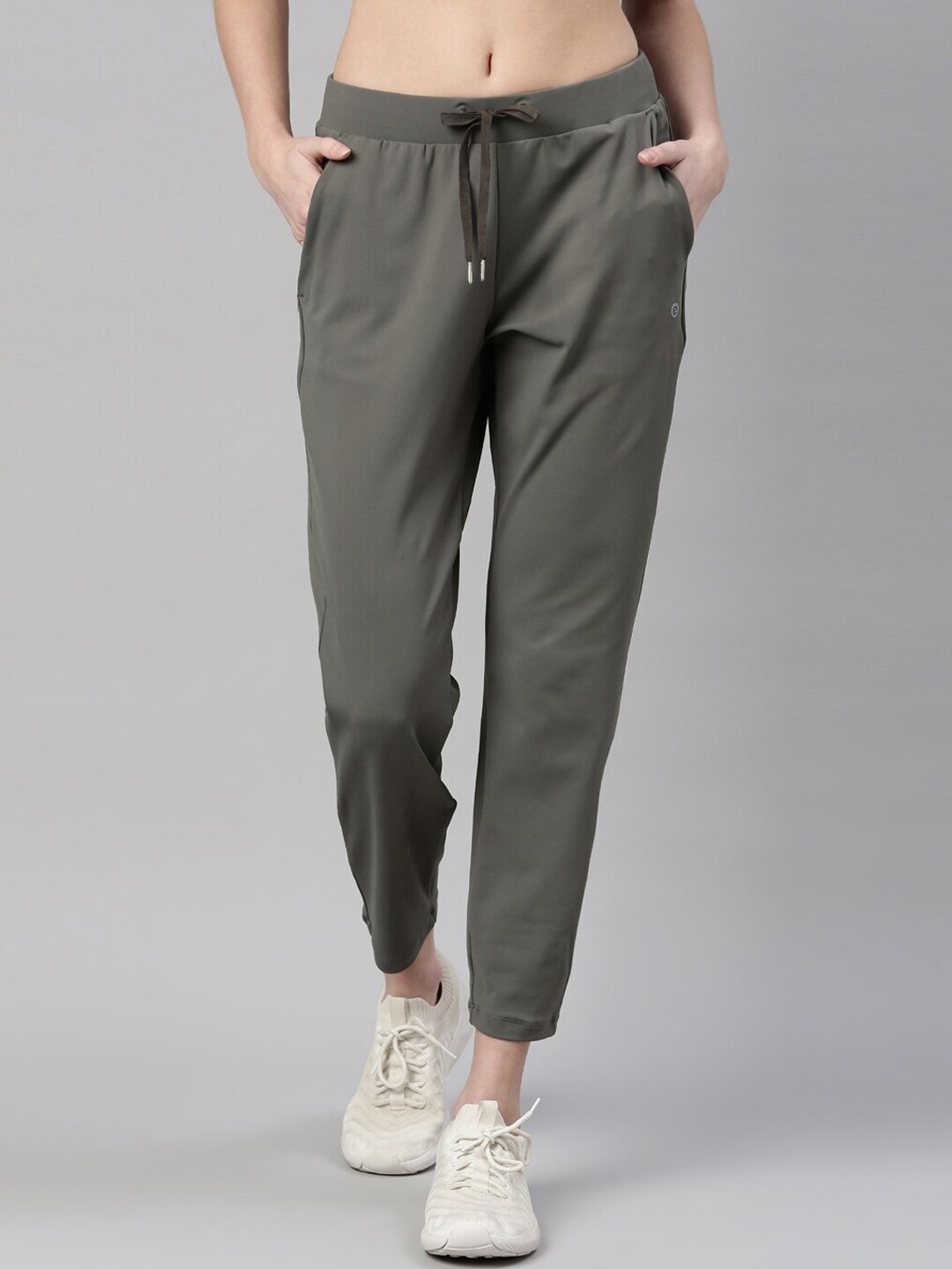 Enamor Women Grey Solid Drawstring Antimicrobial Track Pants Price in India