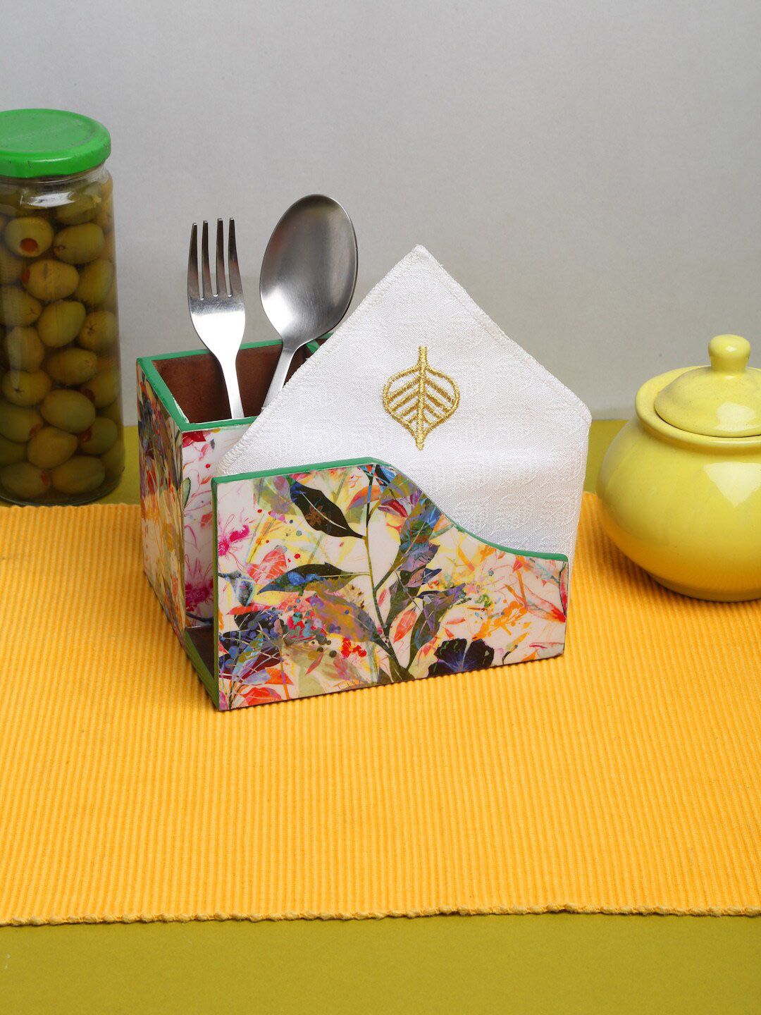 ROMEE White Printed Cutlery Holder For Dining Table Decor Price in India