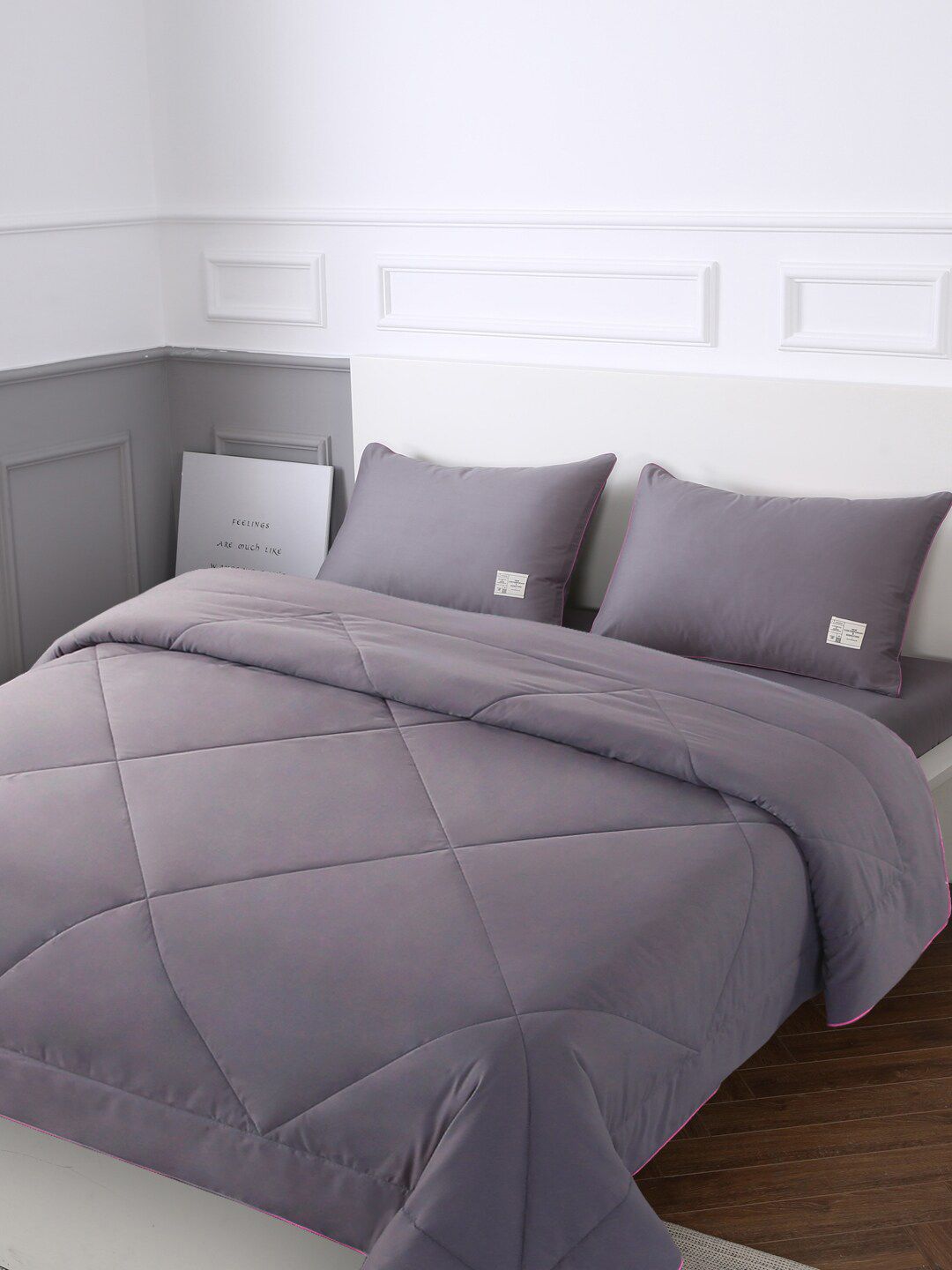 URBAN DREAM Grey Solid Double Queen Bedding Set Price in India