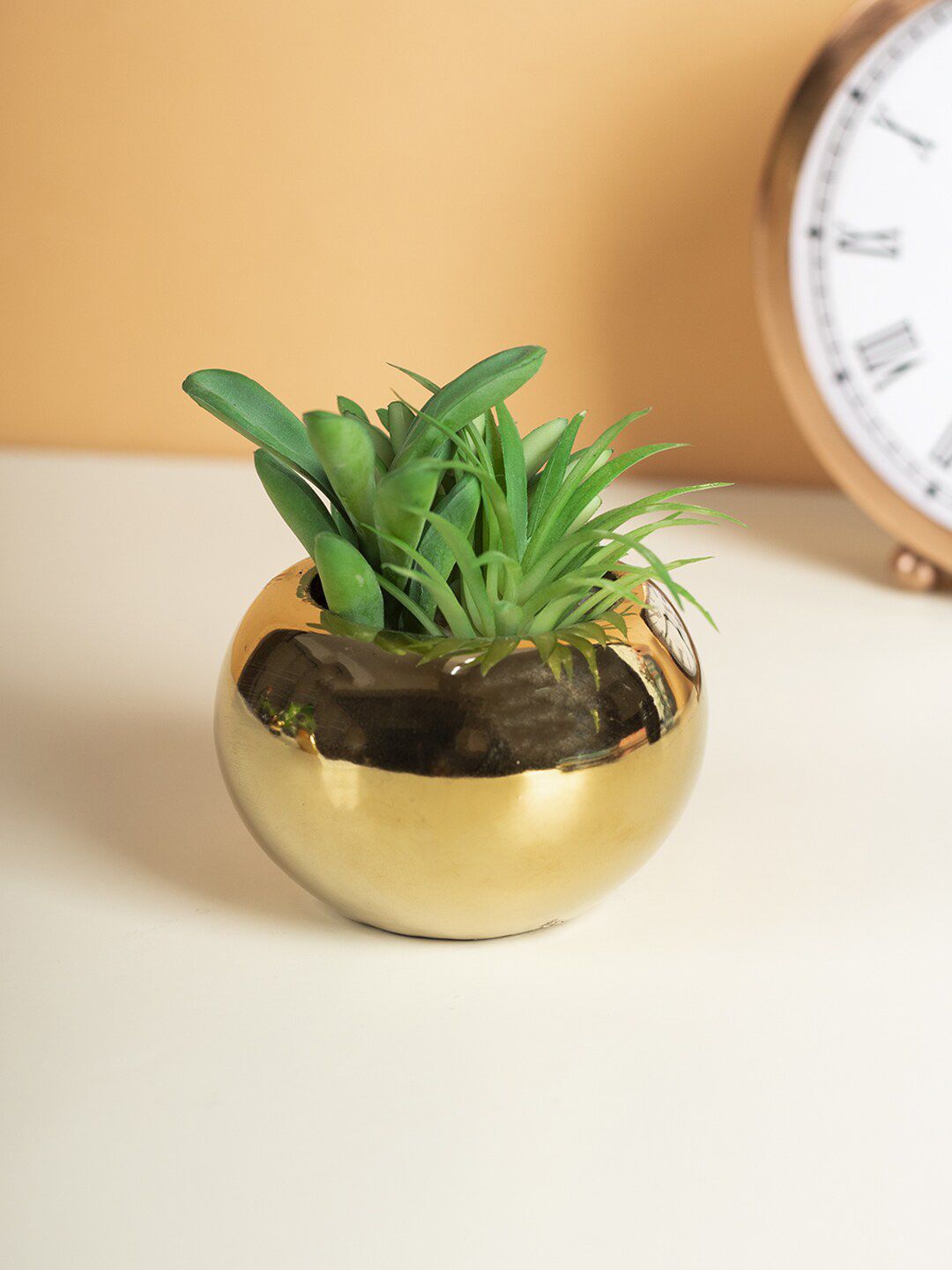 MARKET99 Gold-Toned & Green Artificial Plant With Small Pot Price in India