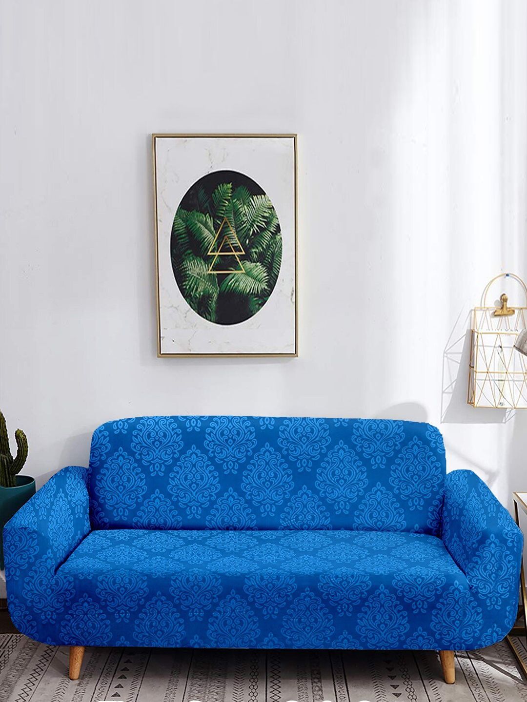 Cortina Blue Printed 4-Seater Sofa Cover Price in India